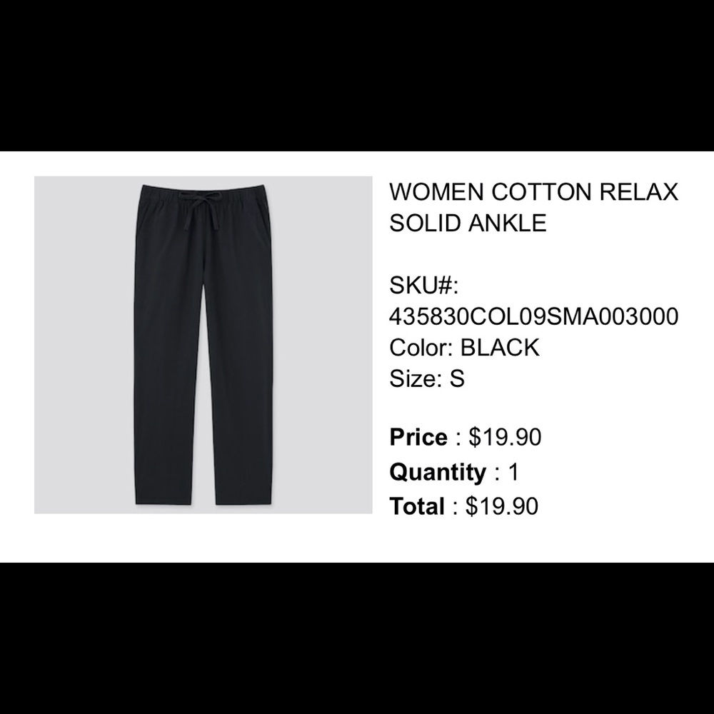 Uniqlo size small cotton pants NWOT